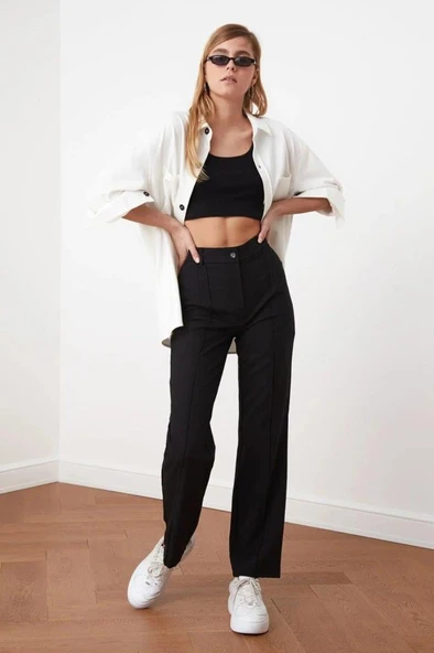 Kadın Yüksek Bel Nervurlu Ithal Krep Pantolon ürün görseli