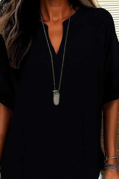 Kadın Kısa Kollu V Yakalı Aerobin Bluz - Resim 2