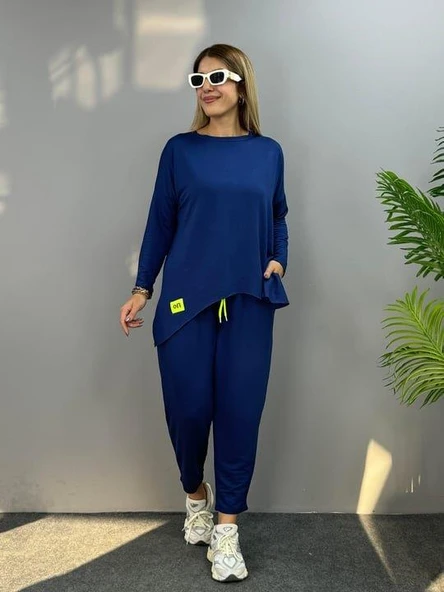 Kadın Iki Iplik Viskon Pamuk Kumaş Arma Detaylı Ikili Takım ürün görseli