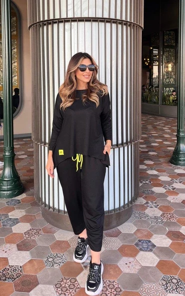 Kadın Iki Iplik Viskon Pamuk Kumaş Arma Detaylı Ikili Takım - Resim 4