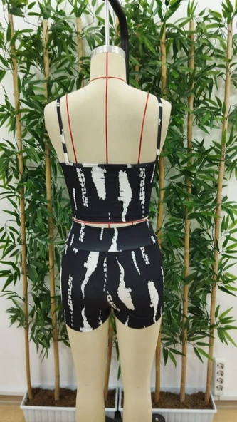 Kadın Büzgü Detay Askılı Crop Mini Tayt Ikili Takım - Resim 12