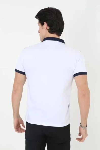 Erkek Yakalı Slim Fit Baskılı T-Shirt - Beyaz - Resim 2