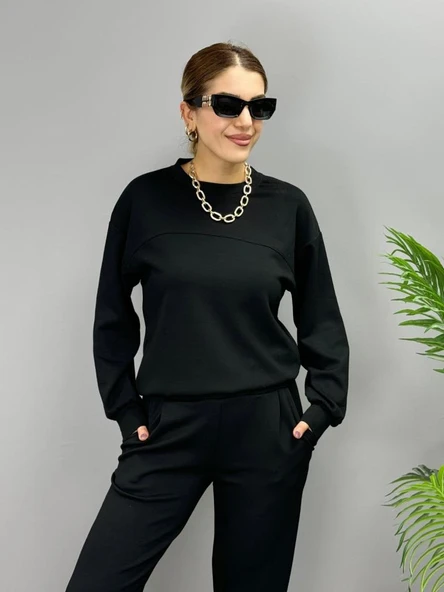 Kadın Uzun Kollu Bisiklet Yaka Viskon Iki Iplik Bluz Ve Pantolon Ikili Takım - Resim 2