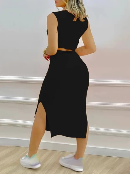 Kadın Iki Iplik Crop Etek Ikili Takım - Resim 2