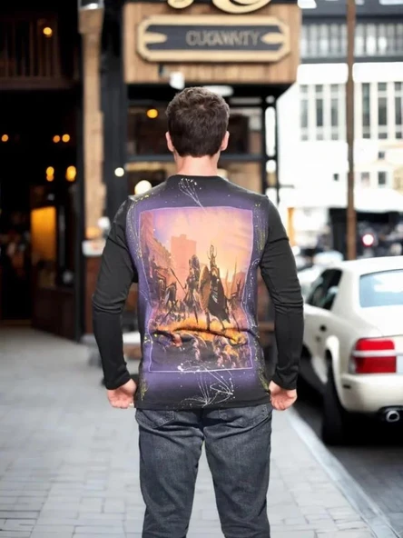 Unisex Bisiklet Yaka Uzun Kollu T-Shirt - Siyah - Resim 2