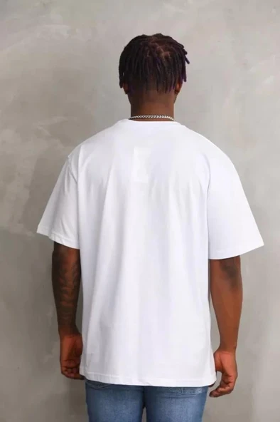 Unisex Baskılı Oversize T-Shirt - Beyaz - Resim 2
