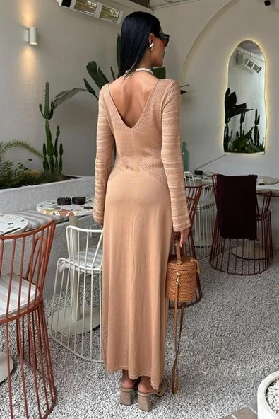 Ajur Detaylı Bisiklet Yaka Triko Elbise 2861 - Resim 4