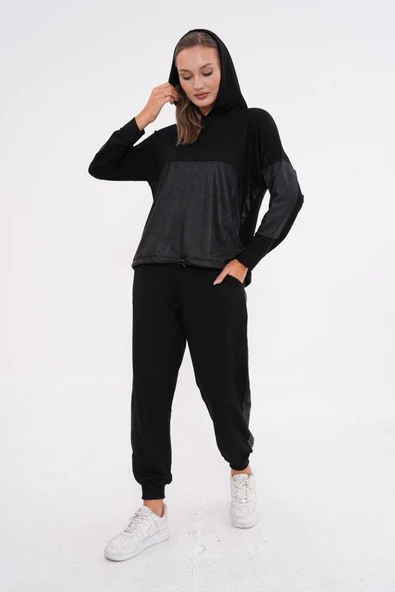 Kadın Uzun Kollu Kapüşonlu Oversize Sweat Ve Pantolon Ikili Takım - Resim 11