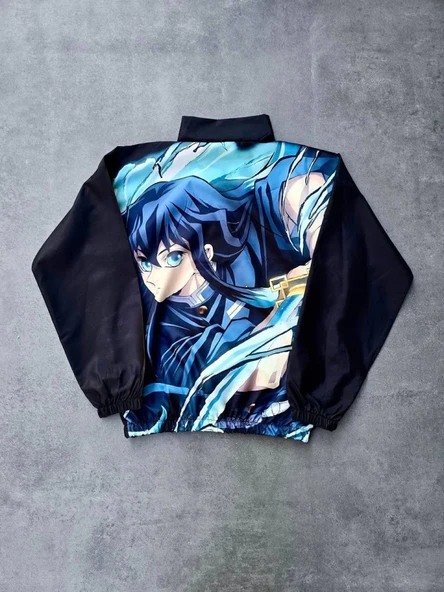 Fermuarlı Dijital Baskılı Rüzgarlık - Siyah - Resim 3