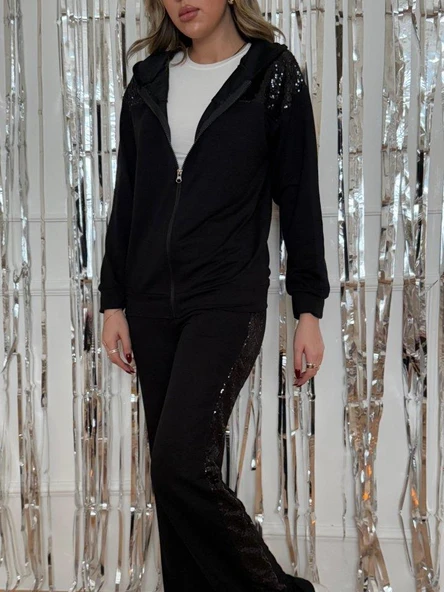 Kadın Yılbaşı özel Iki Iplik Kumaş Pul Ve Fermuar Detaylı Ikili Takım - Resim 4