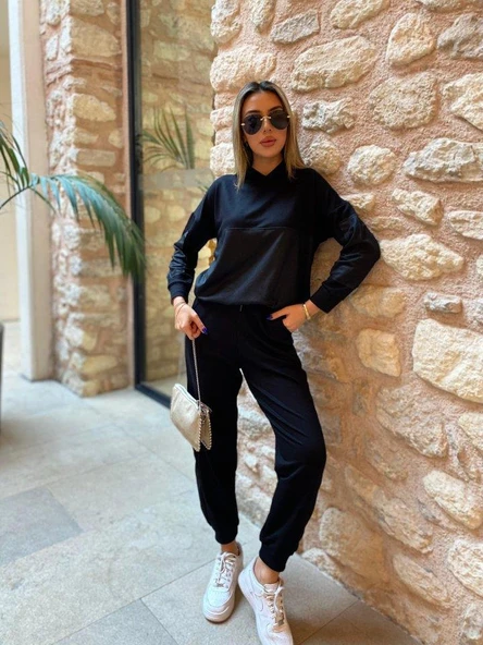 Kadın Uzun Kollu Kapüşonlu Oversize Sweat Ve Pantolon Ikili Takım - Resim 7