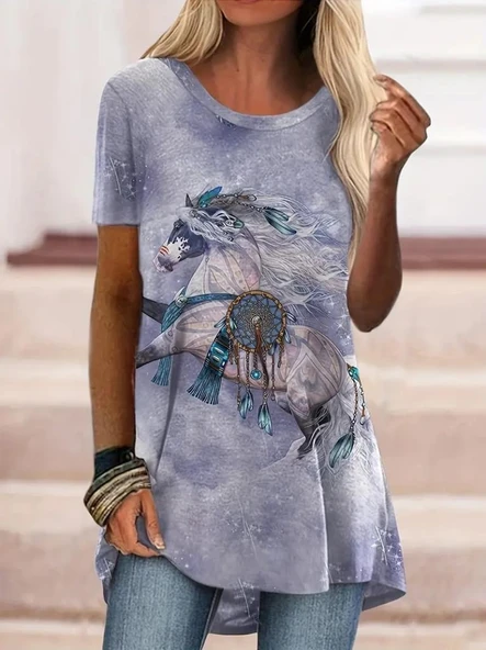 Kadın Kısa Kollu Bisiklet Yaka Salaş Süprem Bluz ürün görseli