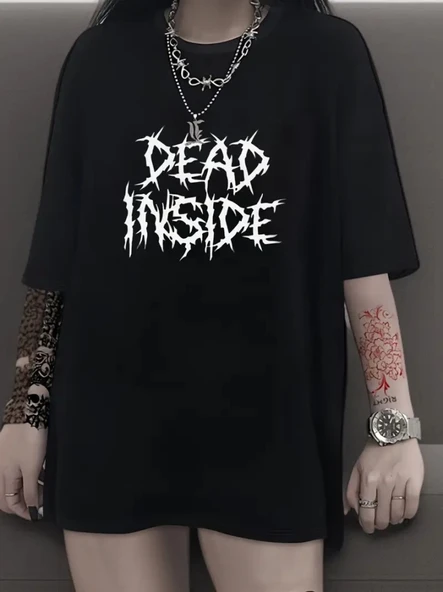 Baskılı Oversize Bisiklet Yaka T-shirt - Siyah ürün görseli