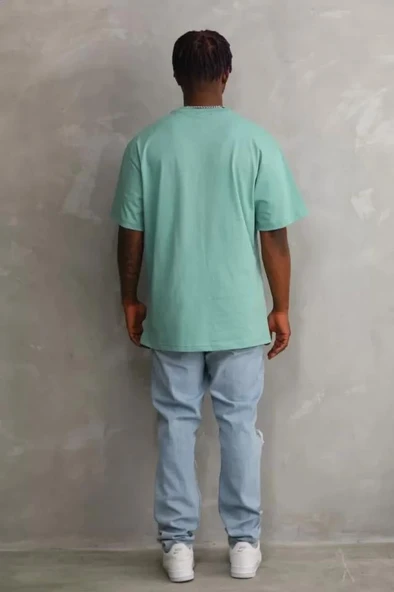 Unisex Baskılı Oversize T-Shirt - Mint Yeşili - Resim 2