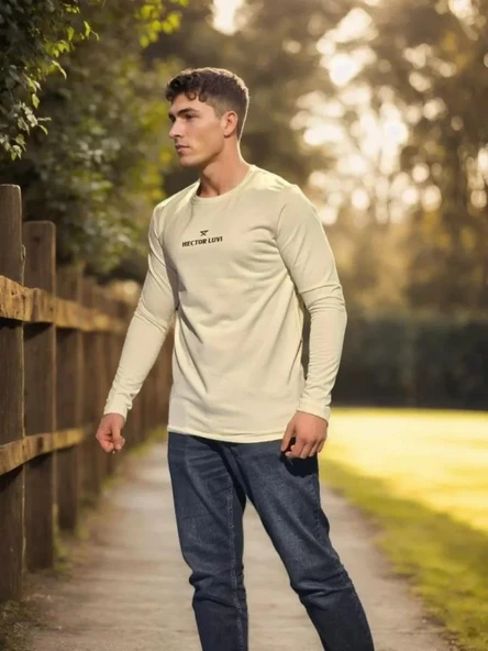 Unisex Bisiklet Yaka Uzun Kollu T-Shirt - Beyaz ürün görseli