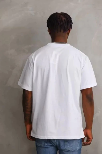 Unisex Baskılı Oversize T-Shirt - Beyaz - Resim 2