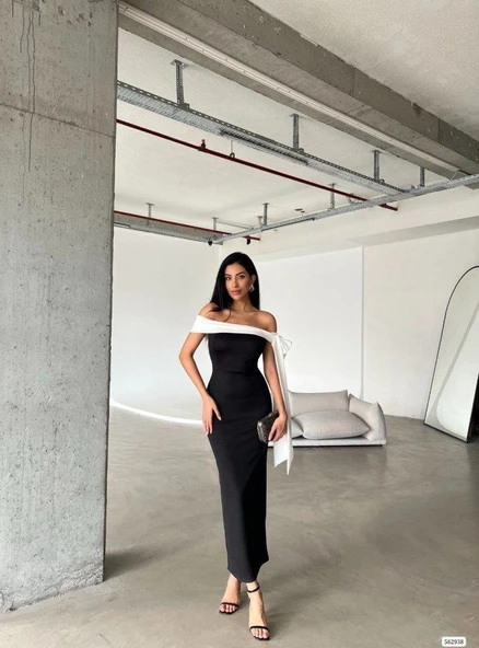 Kadın Madonna Yaka Skuba Krep Kumaş Kurdale Detay Elbise ürün görseli