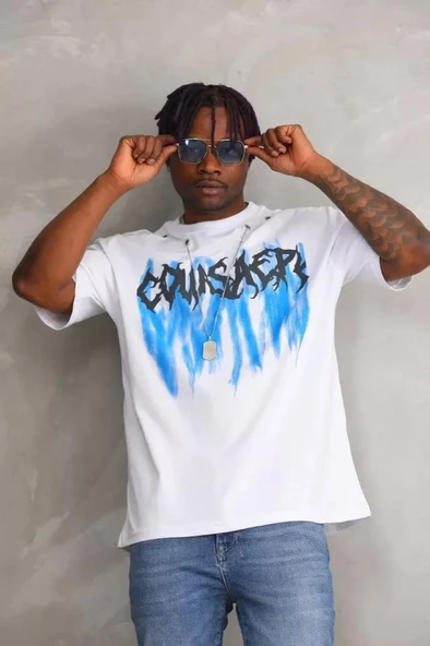 Unisex Oversize Kolye Dahil T-Shirt - Beyaz - 3