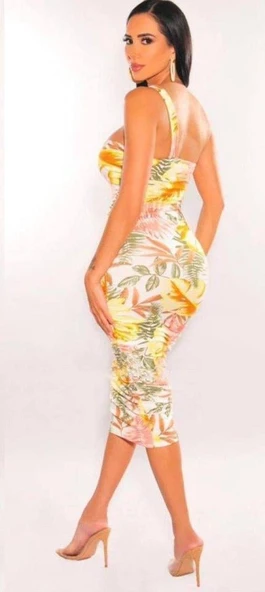 Kadın Omuz Dekolteli Astarlı Midi Boy Fırsat ürün Elbise - Resim 2