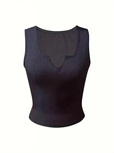 Kadın Kolsuz V Yakalı Kaşkorse Bluz - Resim 3