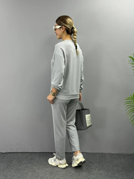 Kadın Uzun Kollu Bisiklet Yaka Viskon Iki Iplik Bluz Ve Pantolon Ikili Takım - Resim 4