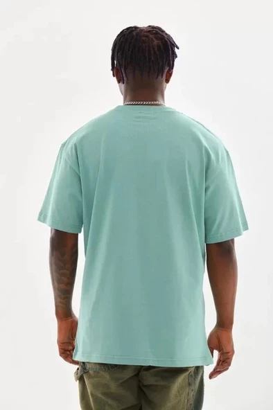 Unisex Baskılı Oversize T-Shirt - Mint Yeşili - Resim 2