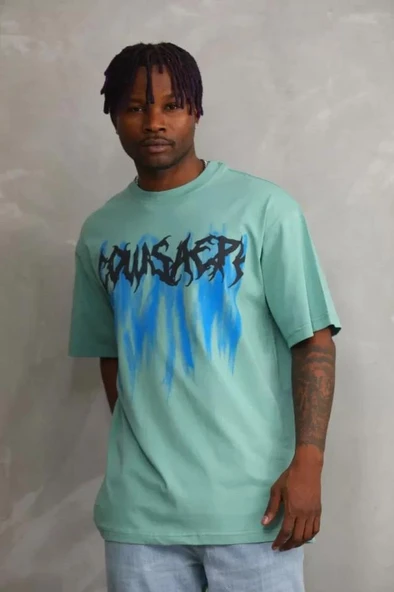 Unisex Baskılı Oversize T-Shirt - Mint Yeşili ürün görseli