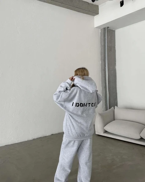 Nakış İşlemeli Üç İplik Sweat Takım- Gri ürün görseli