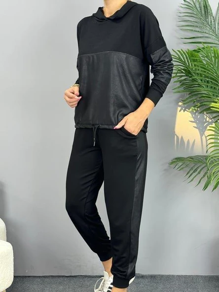 Kadın Uzun Kollu Kapüşonlu Oversize Sweat Ve Pantolon Ikili Takım - Resim 6