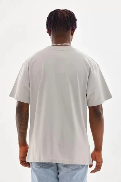 Unisex Baskılı Oversize T-Shirt - Gri - Resim 2