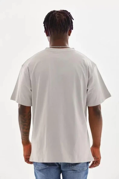 Unisex Baskılı Oversize T-Shirt - Gri - Resim 2