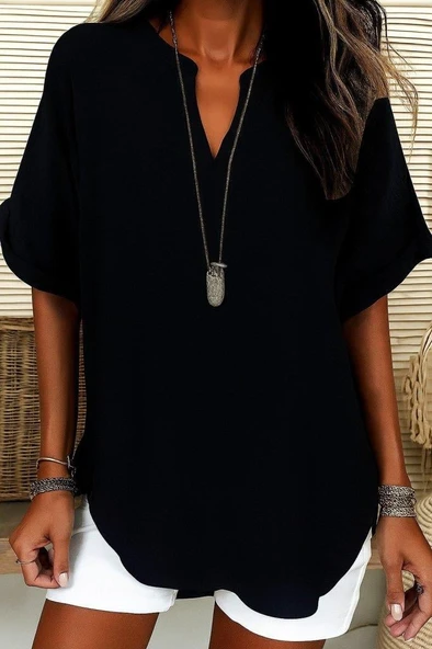 Kadın Kısa Kollu V Yakalı Aerobin Bluz - Resim 3