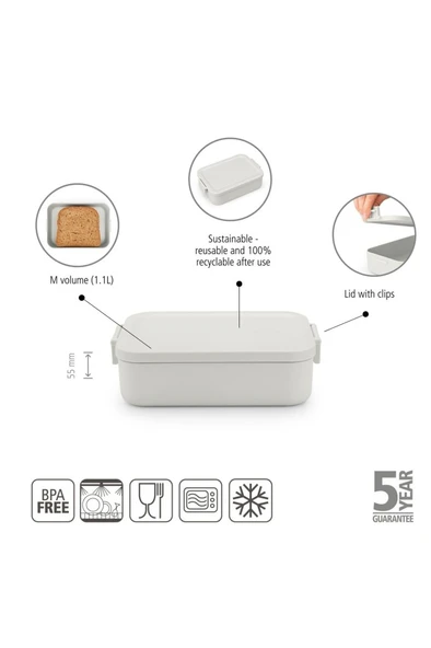 Brabantia MAKE TAKE LIGHT GREY PLASTİK ORTA BOY YEMEK TAŞIMA KABI 1.1L - 1