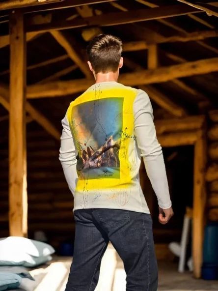 Unisex Bisiklet Yaka Uzun Kollu T-Shirt - Beyaz - Resim 2