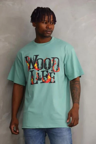 Unisex Baskılı Oversize T-Shirt - Mint Yeşili ürün görseli