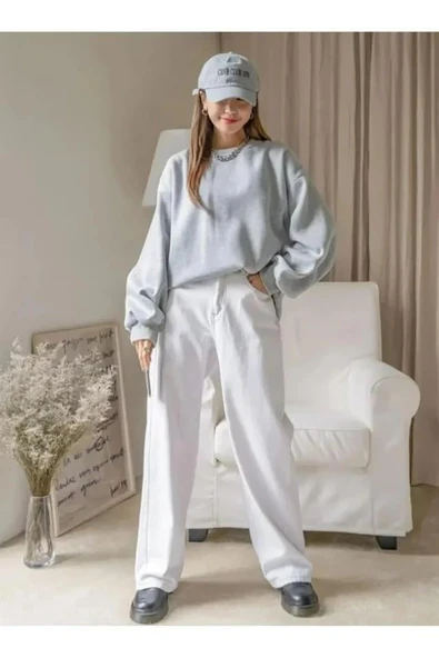 Düz Bisiklet Yaka Sweat - Gri ürün görseli