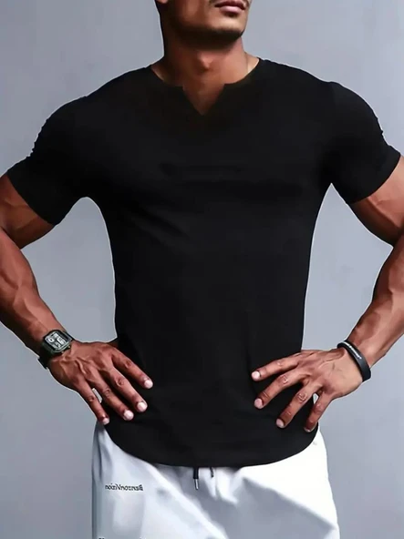 Erkek Kısa Kollu V Yaka Süprem T-shirt - Resim 3