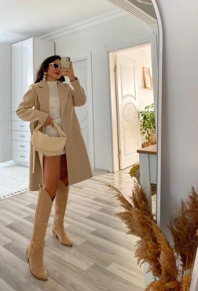 Kadın Uzun Kollu Peluş Mini Boy Elbise - Resim 3