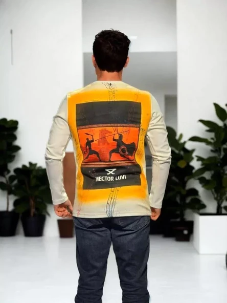 Unisex Bisiklet Yaka Uzun Kollu T-Shirt - Beyaz - Resim 2