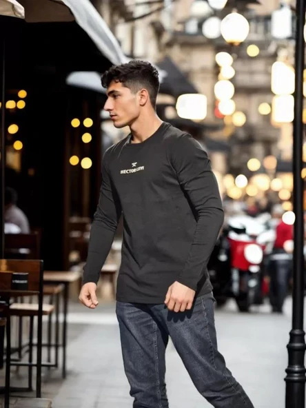 Unisex Bisiklet Yaka Uzun Kollu T-Shirt - Siyah ürün görseli