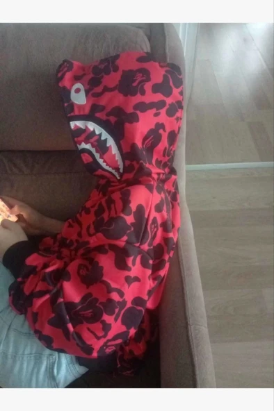 İki İplik Zıp Fermuarlı Nakışlı Kapşonlu Hırka - Kırmızı - 2