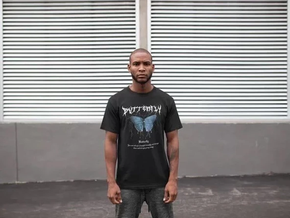 Unisex Bisiklet Yaka Baskılı Oversize T-Shirt - Siyah ürün görseli