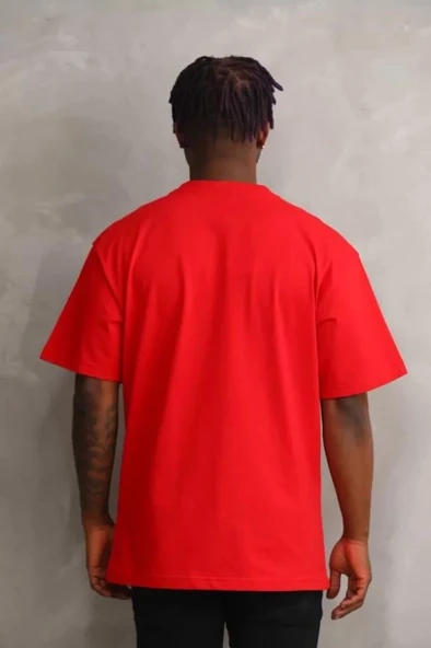 Unisex Baskılı Oversize T-Shirt - Kırmızı - Resim 2