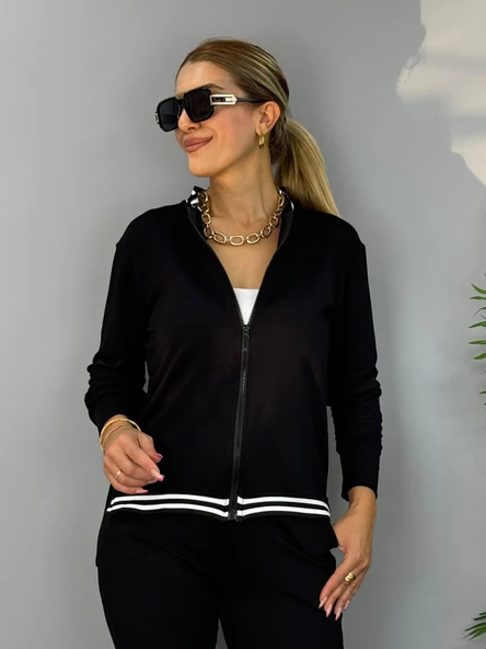 Kadın Iki Iplik Penye Kumaş Fermuar Detaylı Ribanalı Ikili Takım - Resim 8