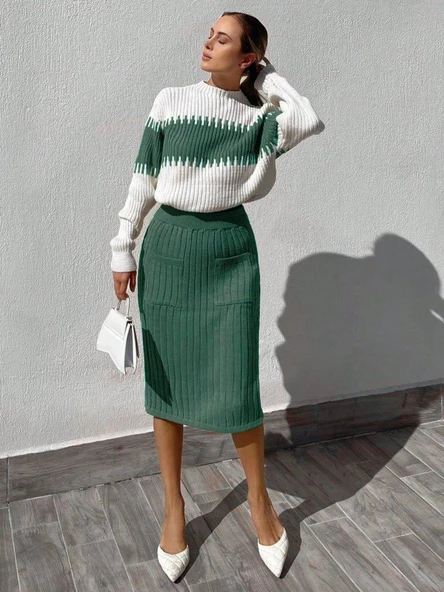 Kadın Uzun Kollu Triko Etekli Takım - Resim 4