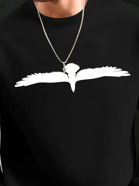 Erkek Uzun Kollu Bisiklet Yaka Kuş Desenli Iki Iplik Viskon Bluz - Resim 2