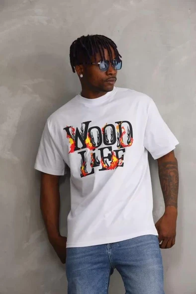 Unisex Baskılı Oversize T-Shirt - Beyaz - Resim 3