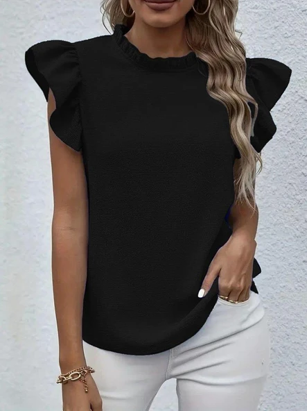 Kadın Kısa Kollu Fırfır Yakalı Bürümcük Bluz ürün görseli