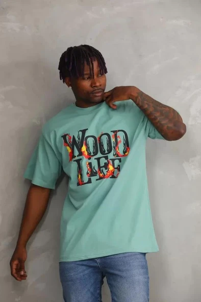 Unisex Baskılı Oversize T-Shirt - Mint Yeşili - Resim 3