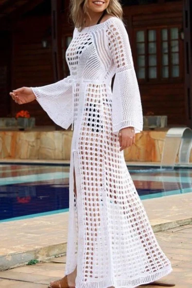 Kadın Yarasa Kol Triko Maxi Boy Pareo - Resim 3